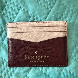 Kate Spade Two-Tone Card Holder in Wine and Nude
